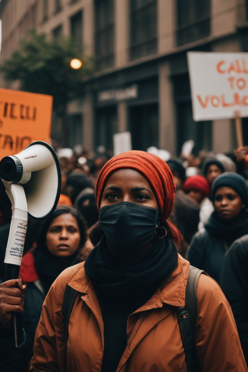 A group of people speaking up against gender-based violence.